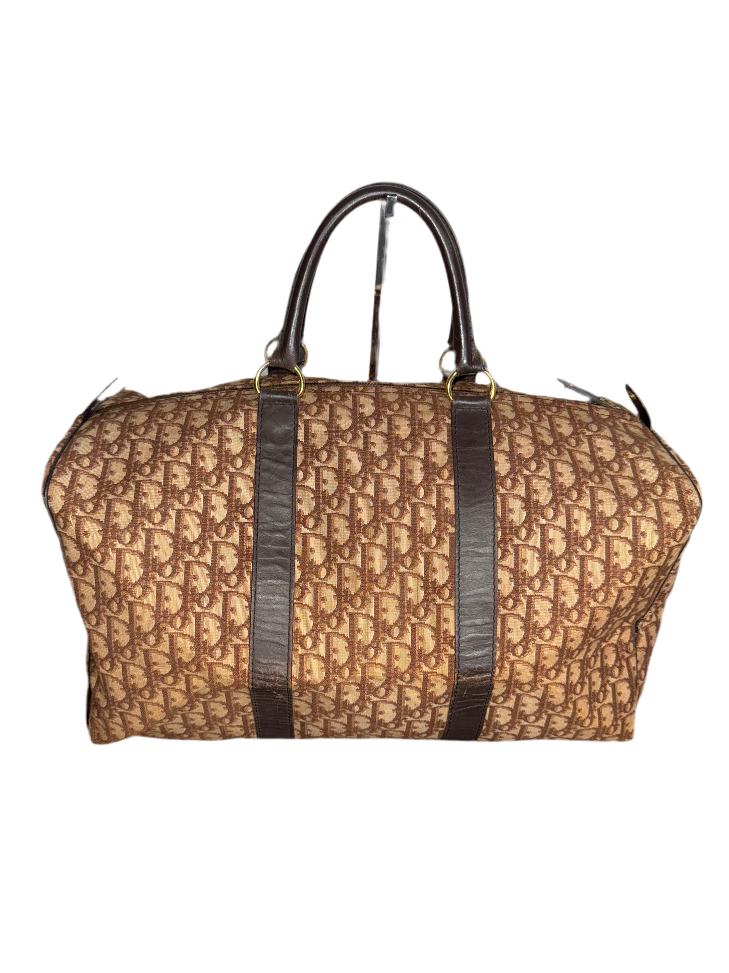 Pre-Owned Dior Burgundy Bordeaux Monogram Trotter Oblique Boston Duffle Bag