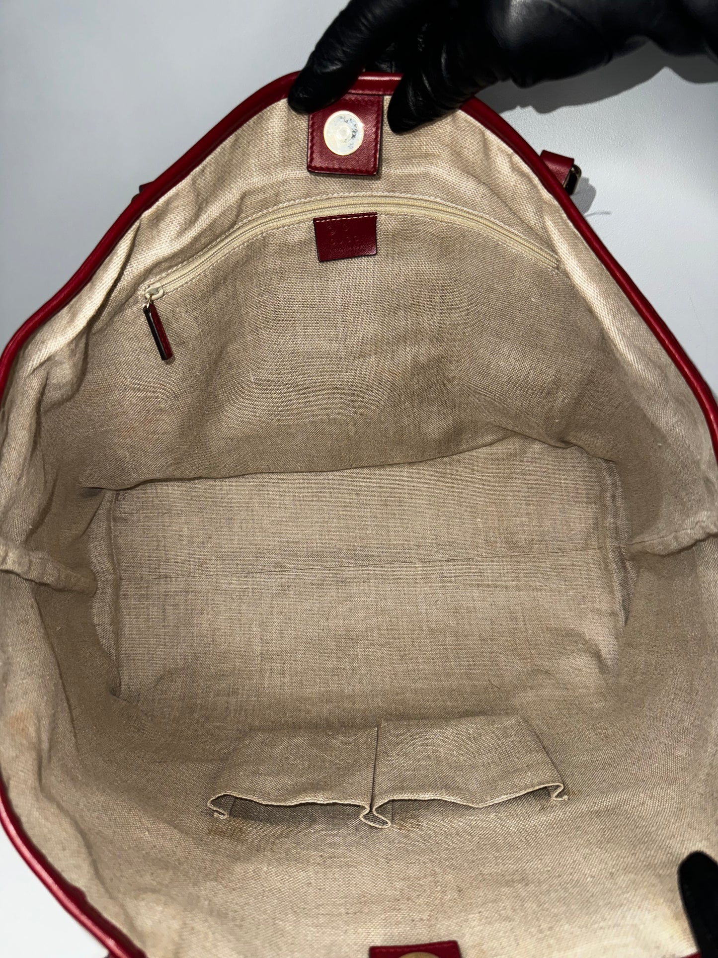 Pre-Owned Gucci Guccissima Micro GG Tote Bag Red Leather