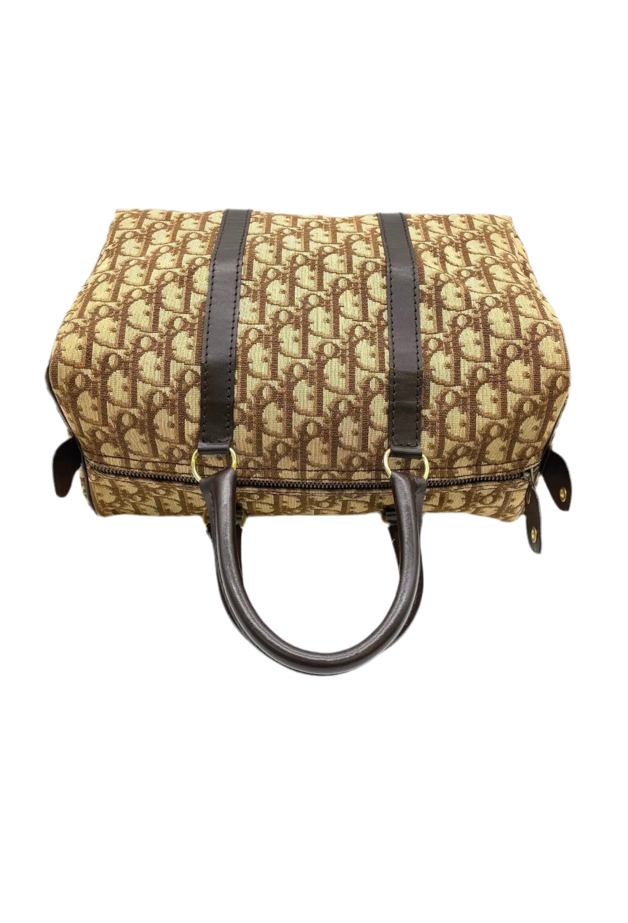 Pre-owned Dior Trotter Pattern Canvas Leather Mini Boston Bag