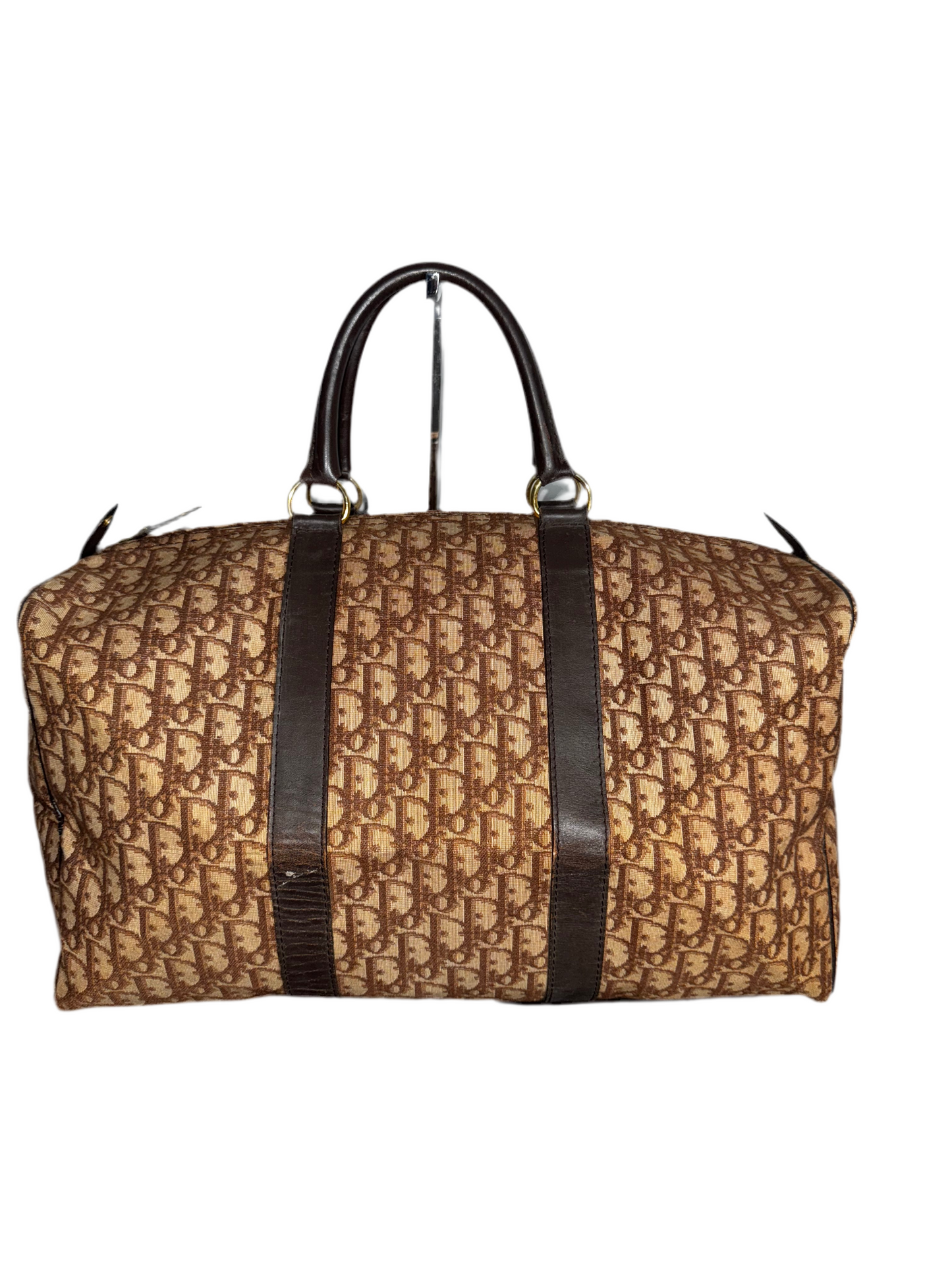 Pre-Owned Dior Burgundy Bordeaux Monogram Trotter Oblique Boston Duffle Bag
