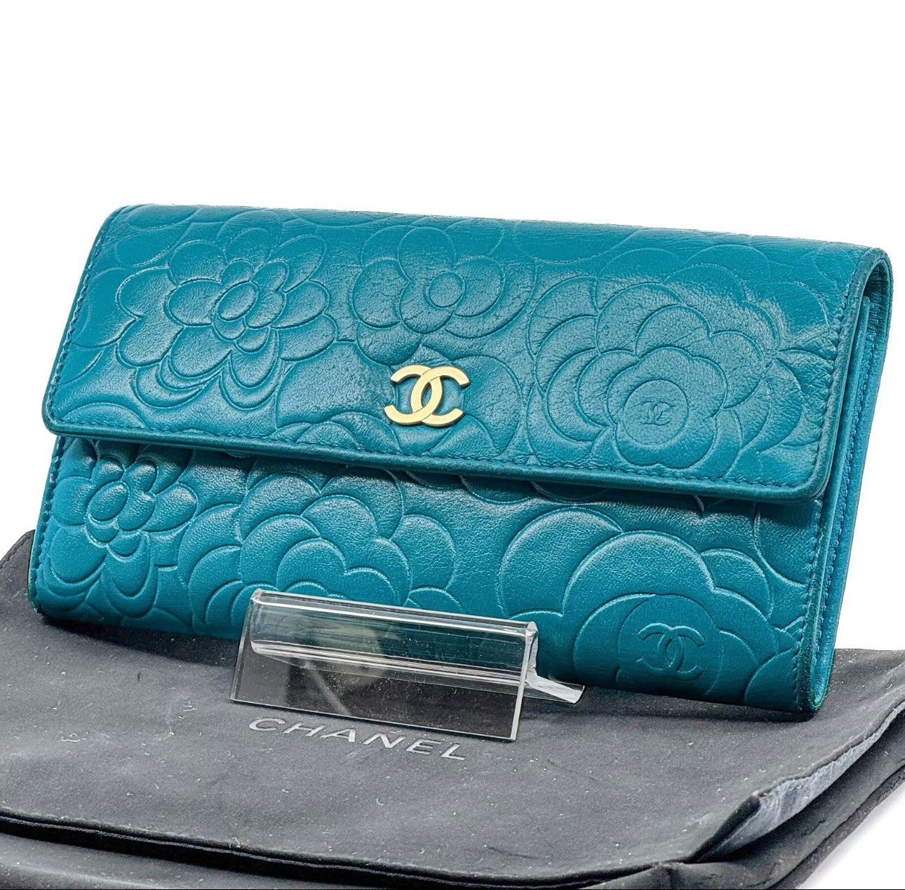 Pre-owned Chanel Camellia COCO Mark Flap Long Wallet