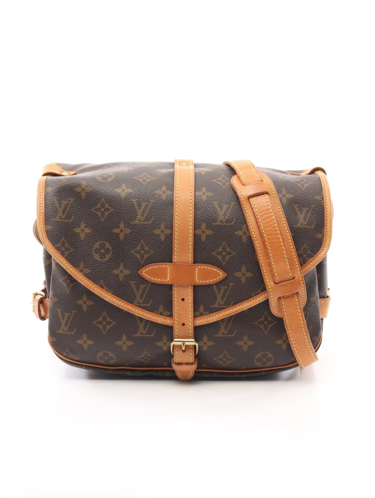 Pre-Owned Louis Vuitton SAUMUR 30 MONOGRAM SHOULDER BAG PVC LEATHER BROWN
