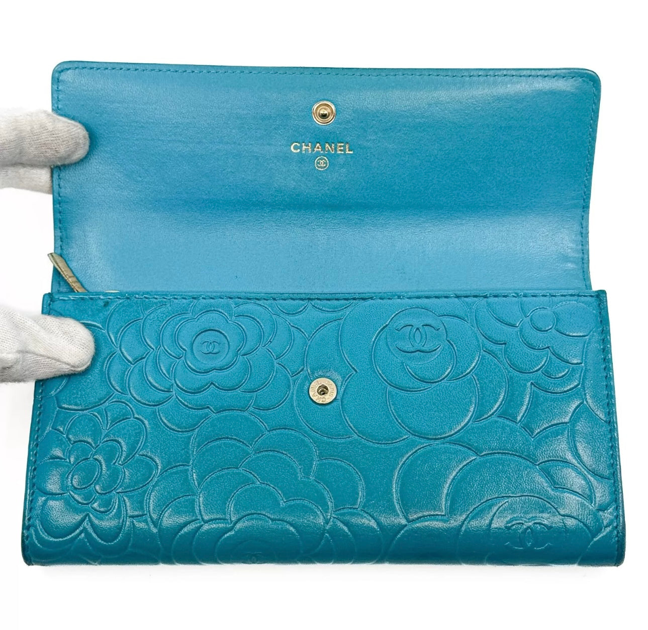 Pre-owned Chanel Camellia COCO Mark Flap Long Wallet