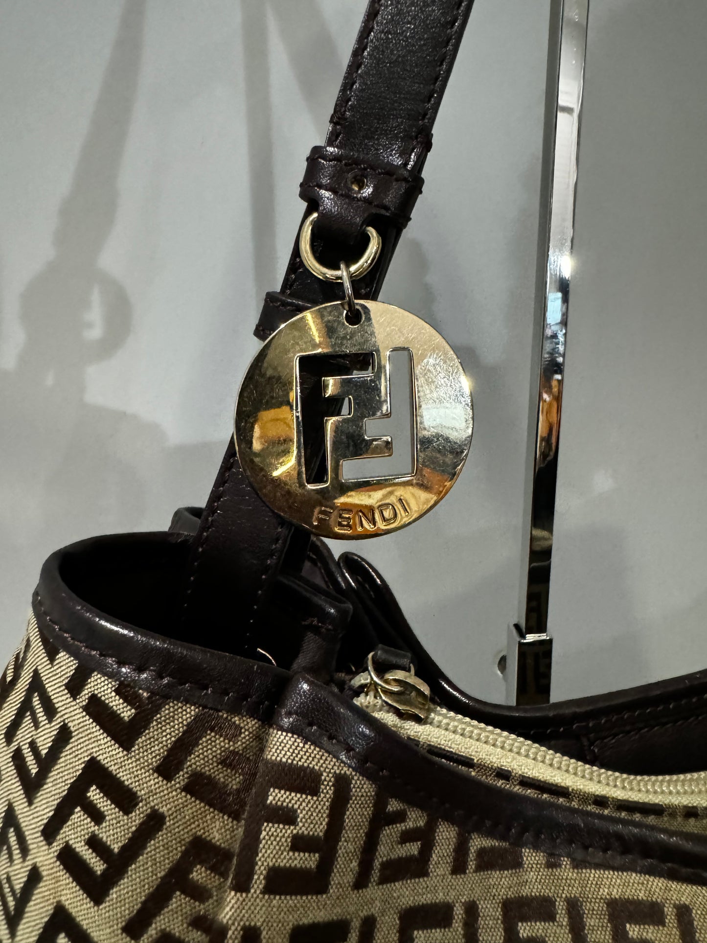 Pre-Owned Fendi Zucchino Shoulder Bag in Brown