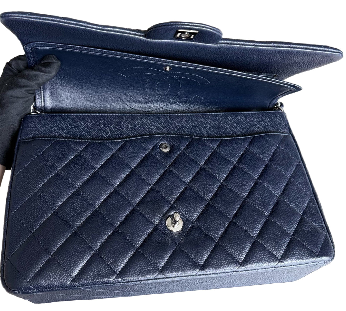 Pre-owned Chanel Classic Flap Maxi - Caviar Double Flap Quilted Grained