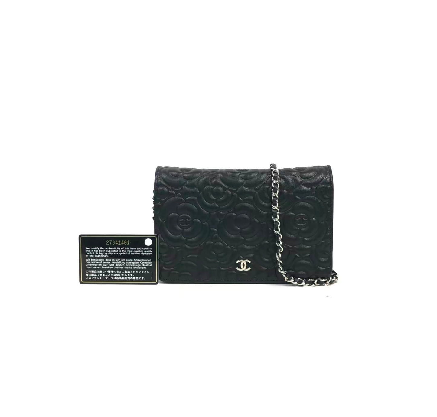 Pre-owned Chanel Camellia Embossed Wallet On Chain