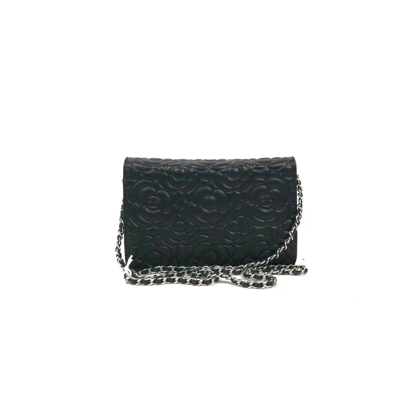 Pre-owned Chanel Camellia Embossed Wallet On Chain