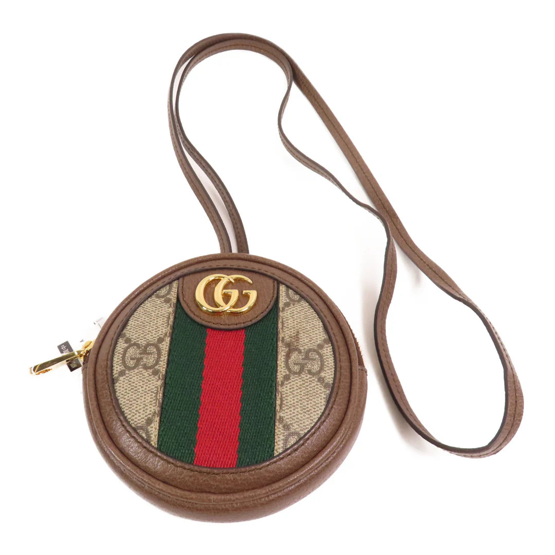 Pre-owned GUCCI GG GHW Ophidia GG Coin Purse with Neck Strap Coated Canvas Brown