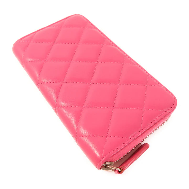 Pre-owned CHANEL CC SHW Round Wallet Lambskin Leather Pink