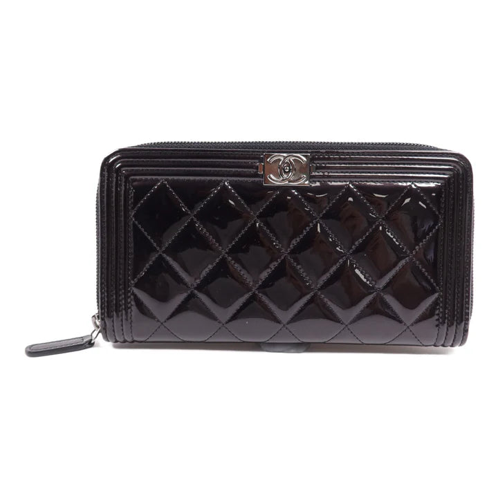 Pre-owned CHANEL CC SHW Long Wallet Patent Leather Black