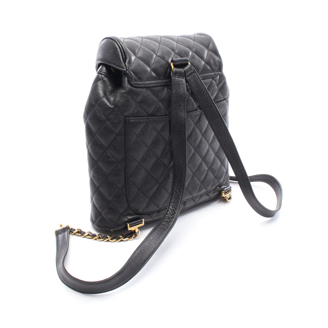 Pre-owned CHANEL Matelasse Backpack Rucksack Caviar skin Black Gold hardware Vintage