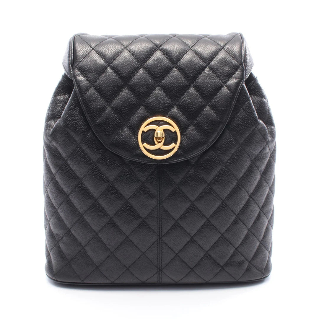 Pre-owned CHANEL Matelasse Backpack Rucksack Caviar skin Black Gold hardware Vintage
