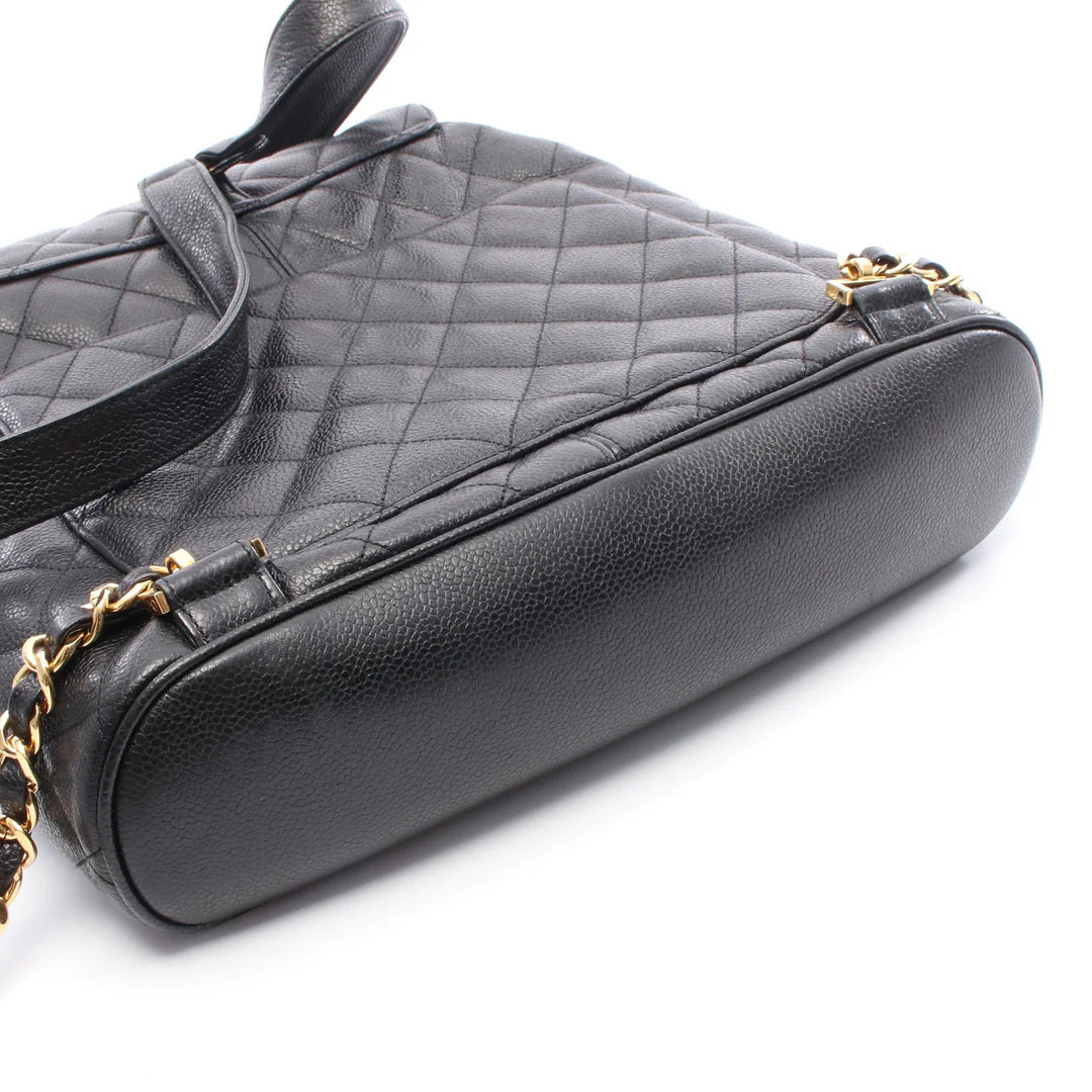 Pre-owned CHANEL Matelasse Backpack Rucksack Caviar skin Black Gold hardware Vintage