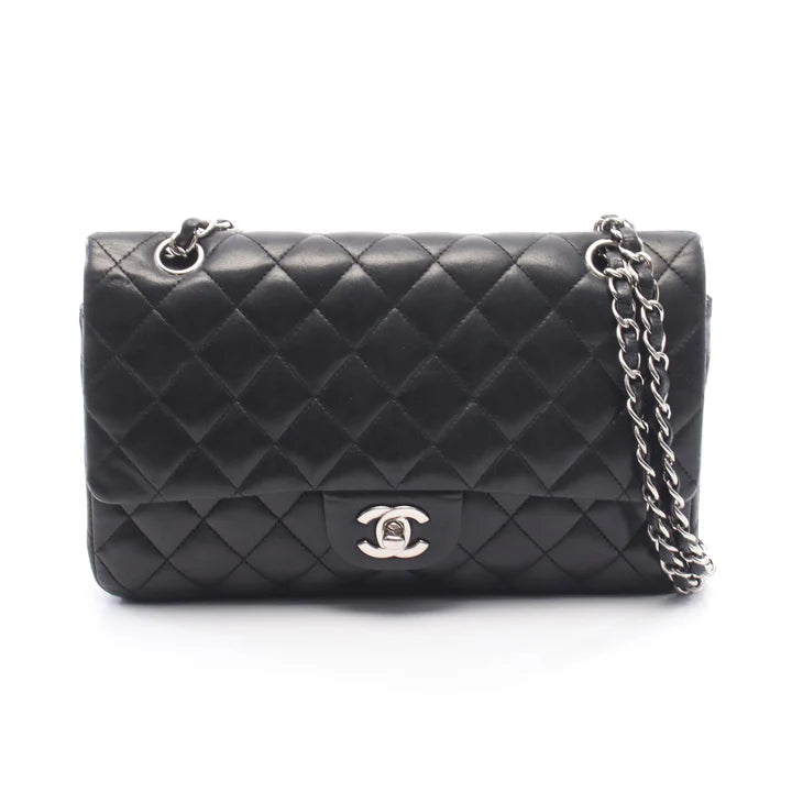 Pre-owned CHANEL Matelasse Medium Double Flap Lambskin Black
