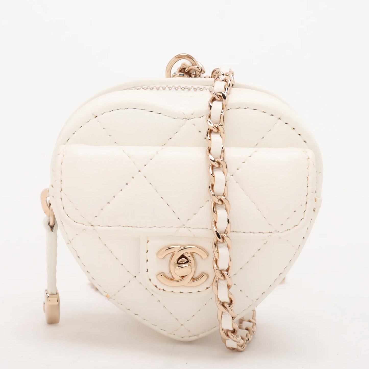 Pre-owned Chanel  Love Heart Chain Necklace Zip Coin Purse
