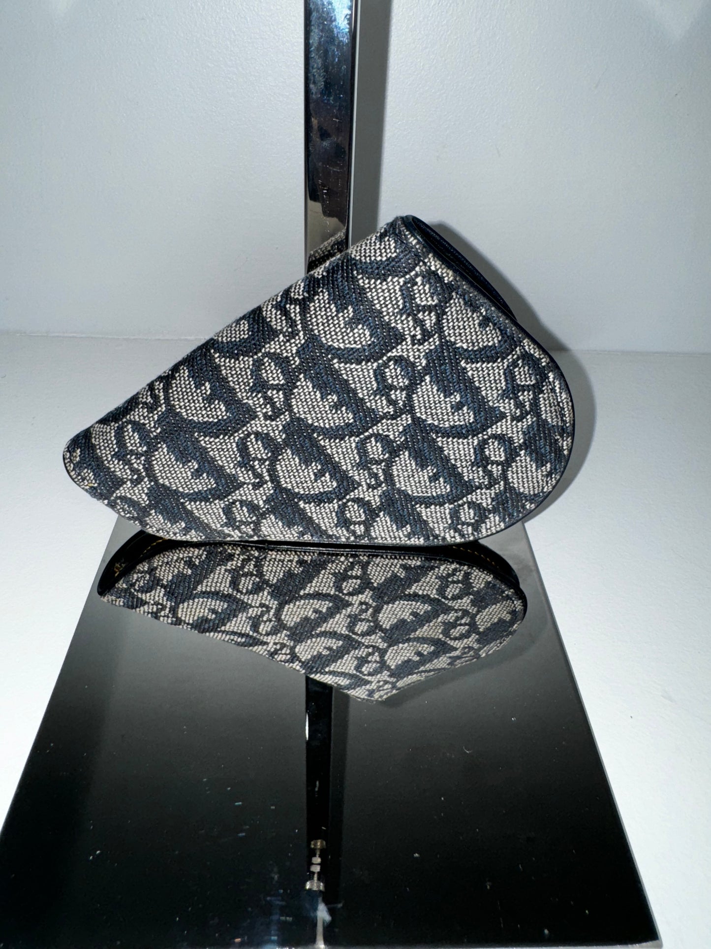 Pre-Owned Dior Saddle Wallet in Blue Oblique Jacquard Cloth