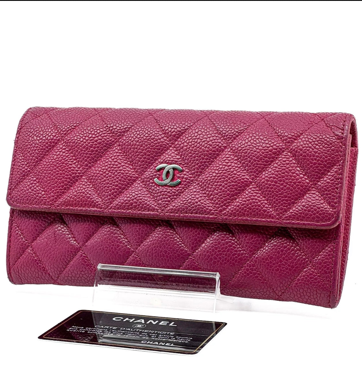 Pre-owned Chanel Cavier Leather Wallet Pink