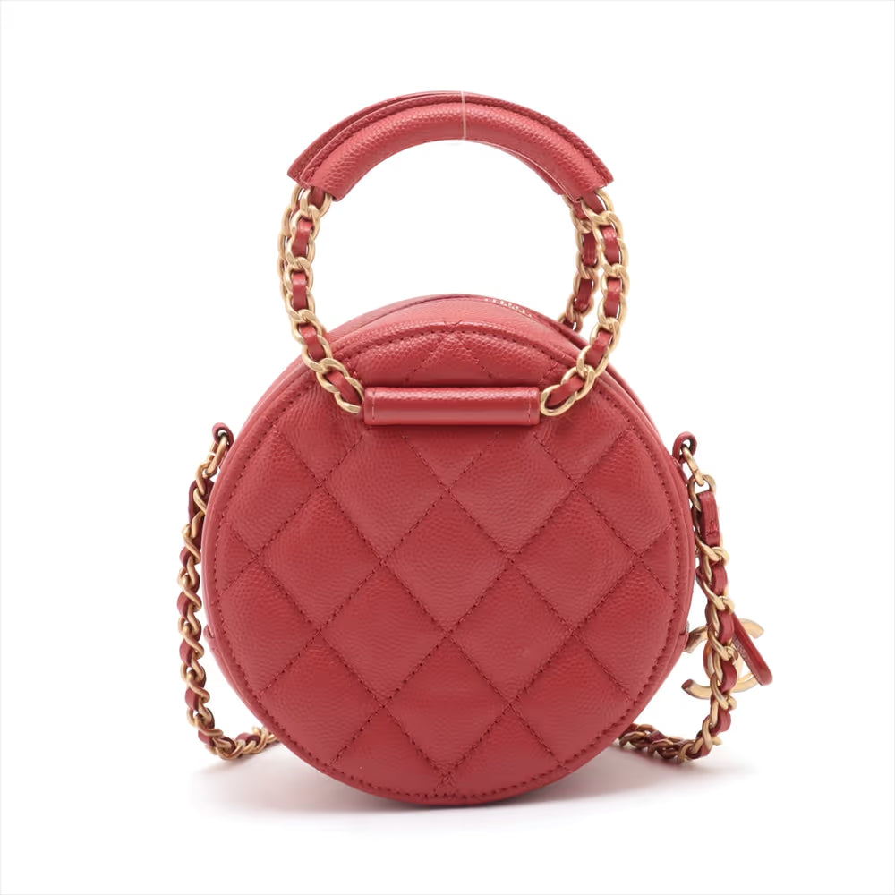 Pre-owned Chanel Round Clutch with Chain Quilted Caviar Mini