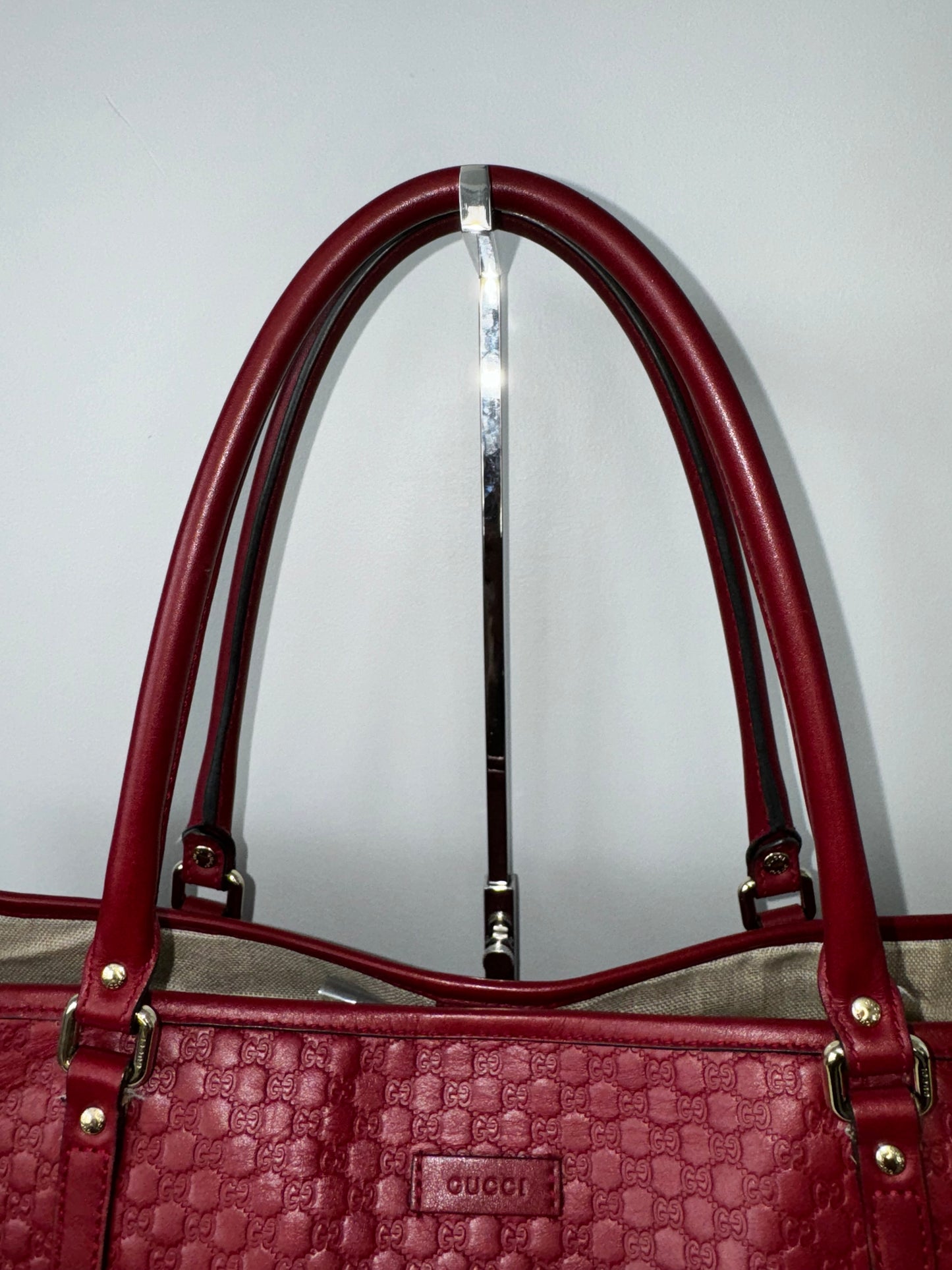 Gucci Guccissima Micro GG Tote Bag Red Leather