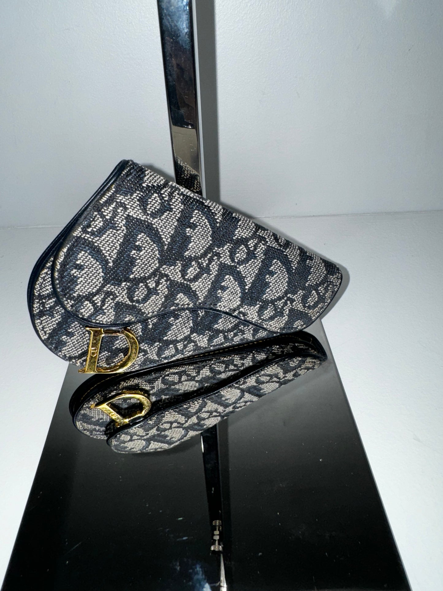 Pre-Owned Dior Saddle Wallet in Blue Oblique Jacquard Cloth