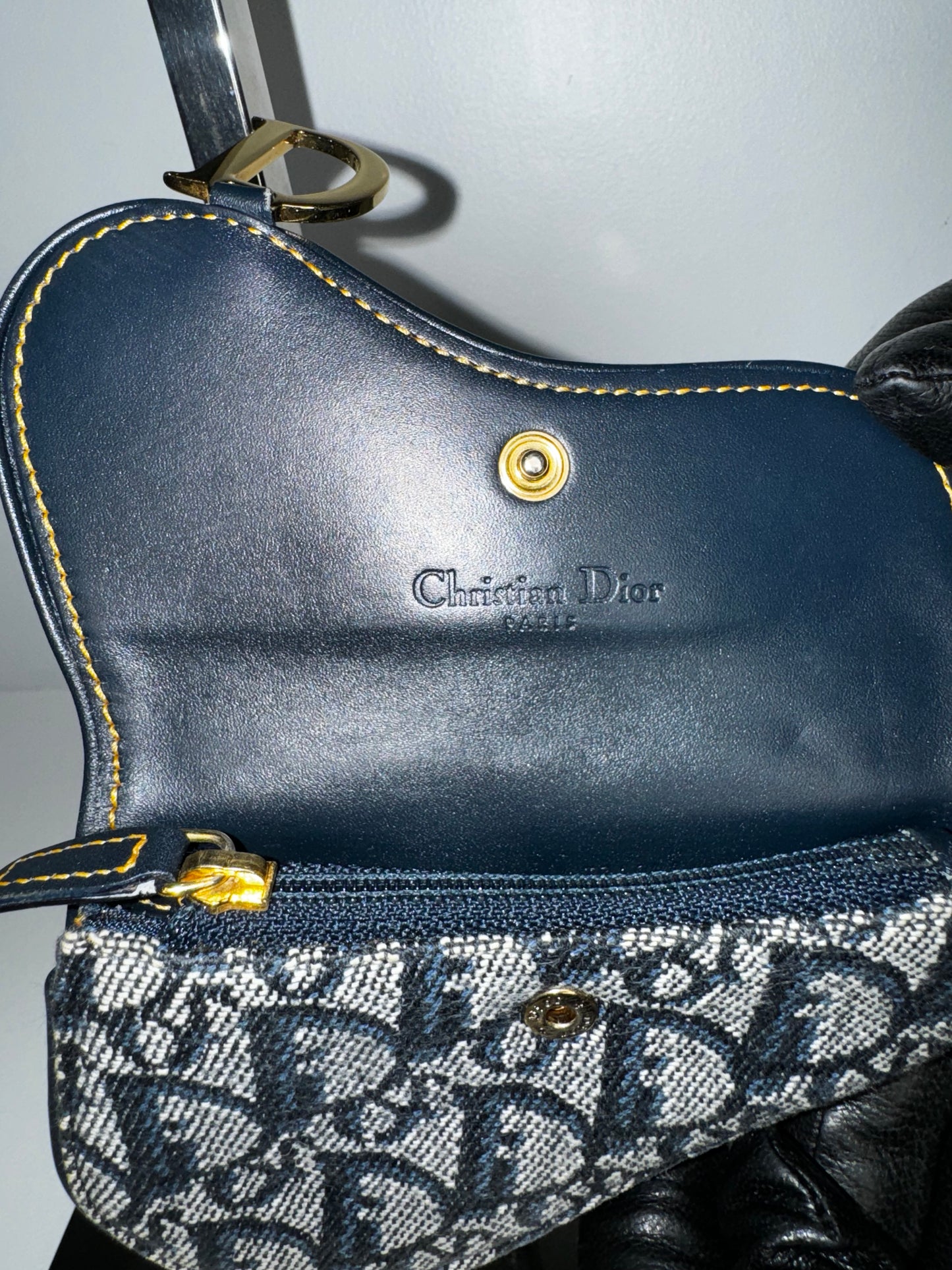 Pre-Owned Dior Saddle Wallet in Blue Oblique Jacquard Cloth