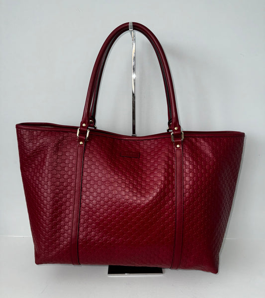 Gucci Guccissima Micro GG Tote Bag Red Leather