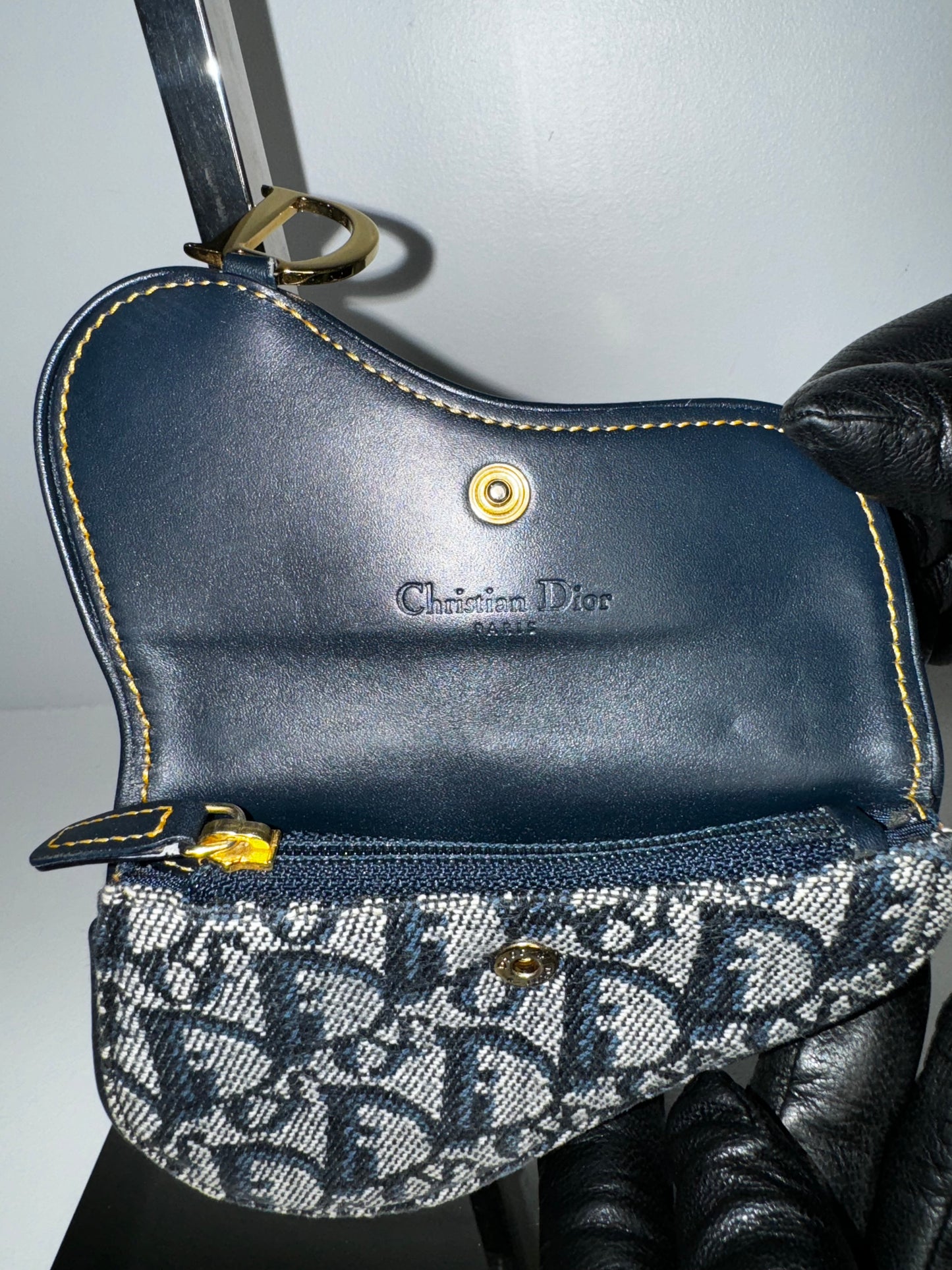 Pre-Owned Dior Saddle Wallet in Blue Oblique Jacquard Cloth