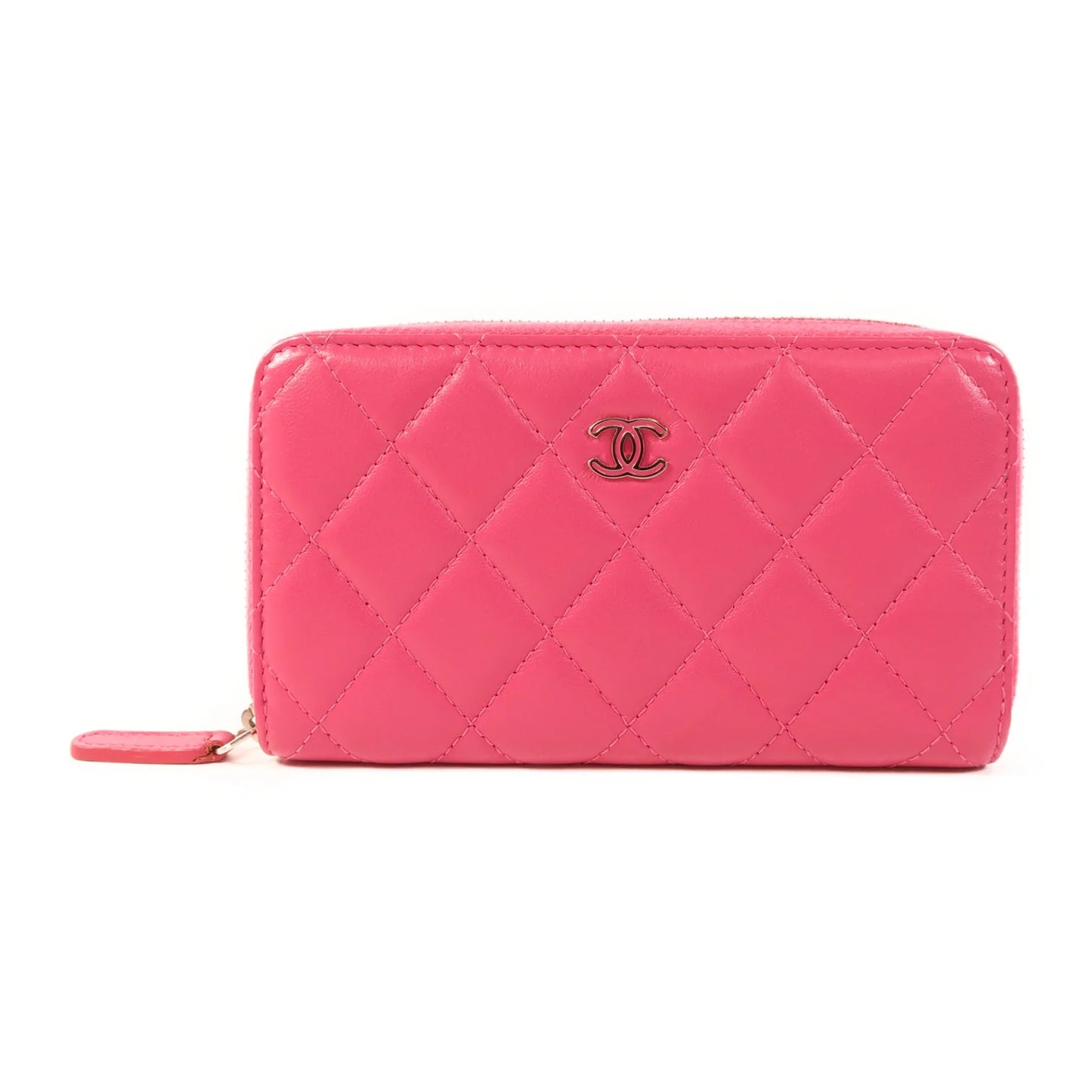 Pre-owned CHANEL CC WALLET LAMBSKIN LEATHER PINK