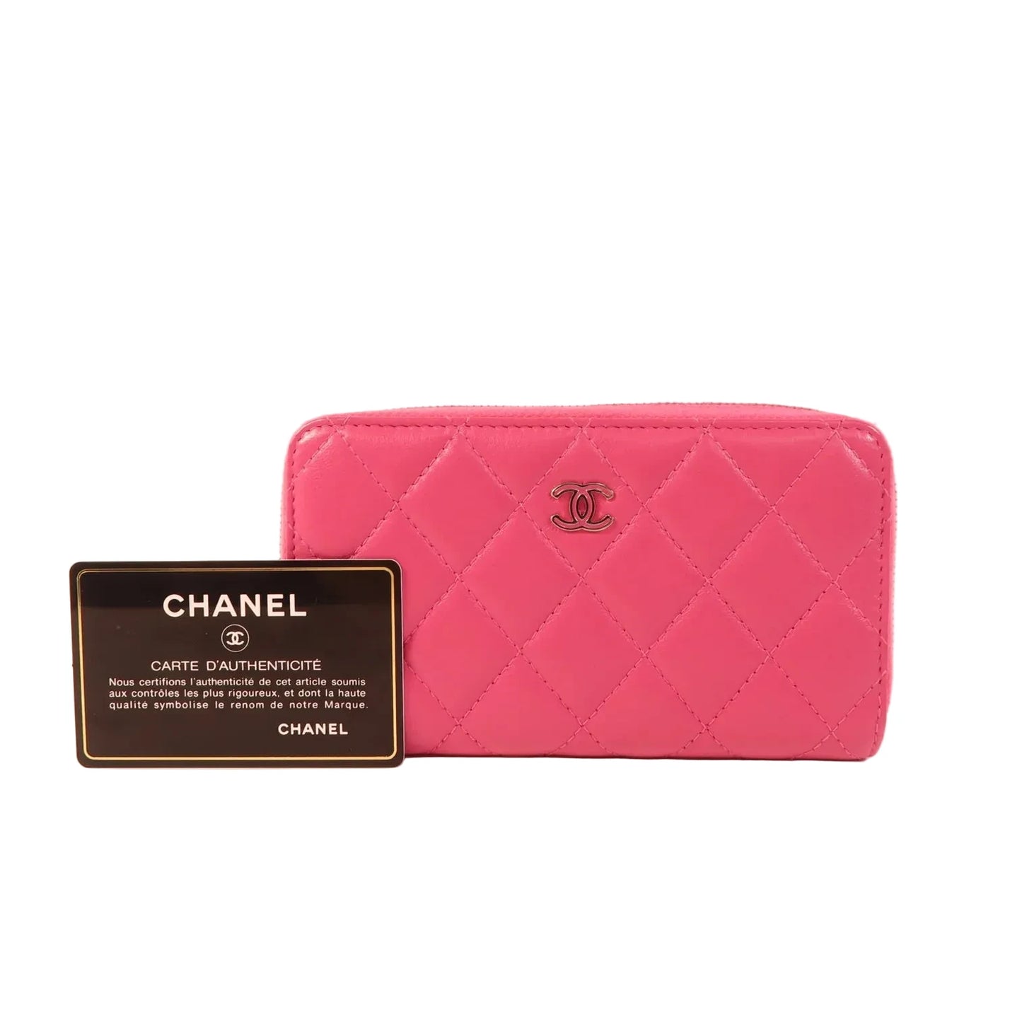 Pre-owned CHANEL CC WALLET LAMBSKIN LEATHER PINK