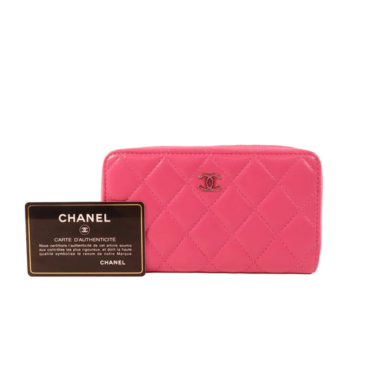 Pre-owned CHANEL CC WALLET LAMBSKIN LEATHER PINK