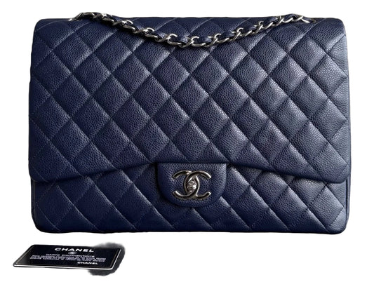 Pre-owned Chanel Classic Flap Maxi - Caviar Double Flap Quilted Grained