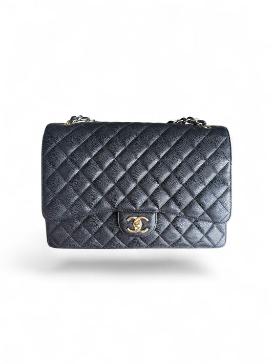Preowned Chanel Classic Flap Maxi Caviar Double Flap 34CM