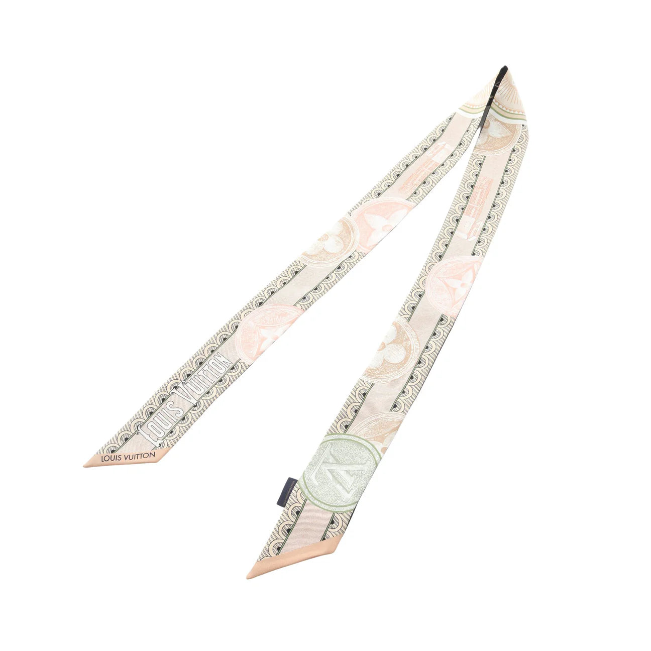 Pre-owned LV Bandeau BB Malle Merveilleuse Scarf Silk Beige Black Multicolor