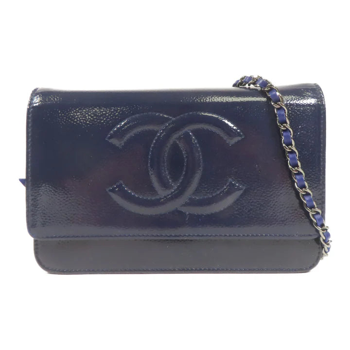 Pre-owned CHANEL WOC Wallet On Chain Shoulder Bag Leather Blue