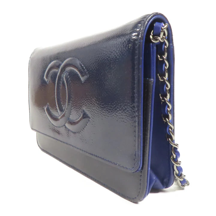 Pre-owned CHANEL WOC Wallet On Chain Shoulder Bag Leather Blue