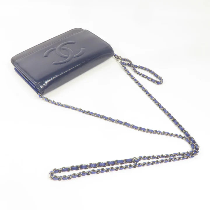 Pre-owned CHANEL WOC Wallet On Chain Shoulder Bag Leather Blue
