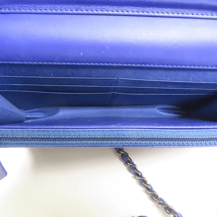Pre-owned CHANEL WOC Wallet On Chain Shoulder Bag Leather Blue