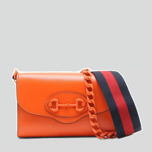 Pre-owned Gucci Horsebit 1955 Leather 2 Way Shoulder Bag Orange