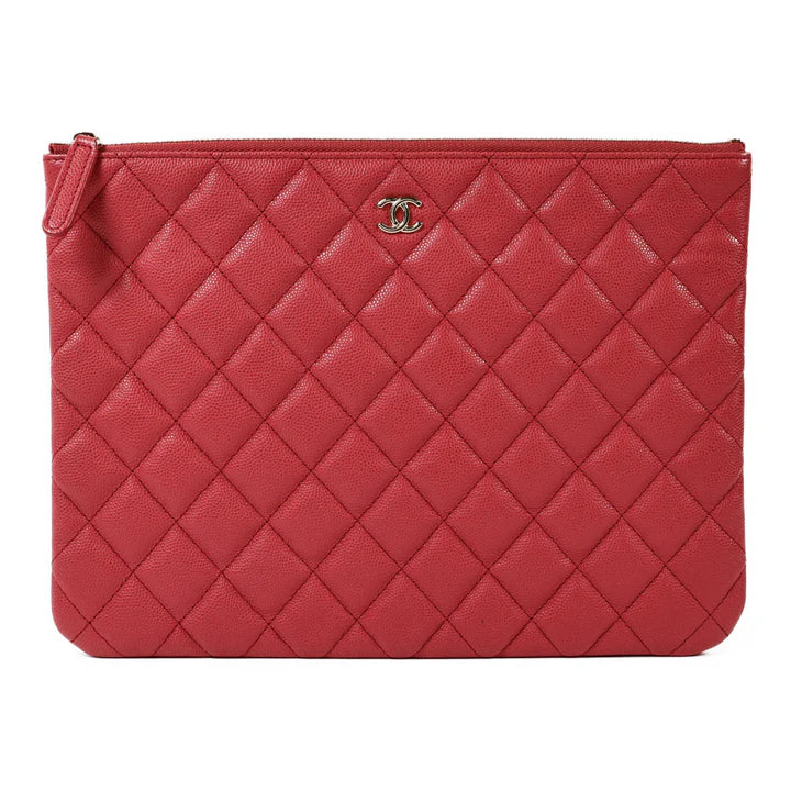 Pre-owned CHANEL Pouch Clutch Bag Calfskin Leather Red
