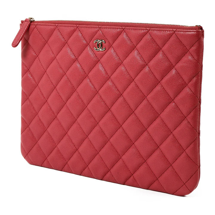Pre-owned CHANEL Pouch Clutch Bag Calfskin Leather Red