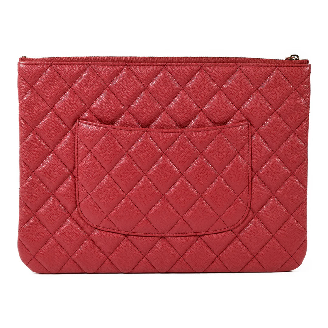Pre-owned CHANEL Pouch Clutch Bag Calfskin Leather Red