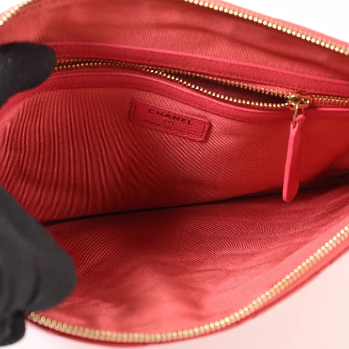 Pre-owned CHANEL Pouch Clutch Bag Calfskin Leather Red