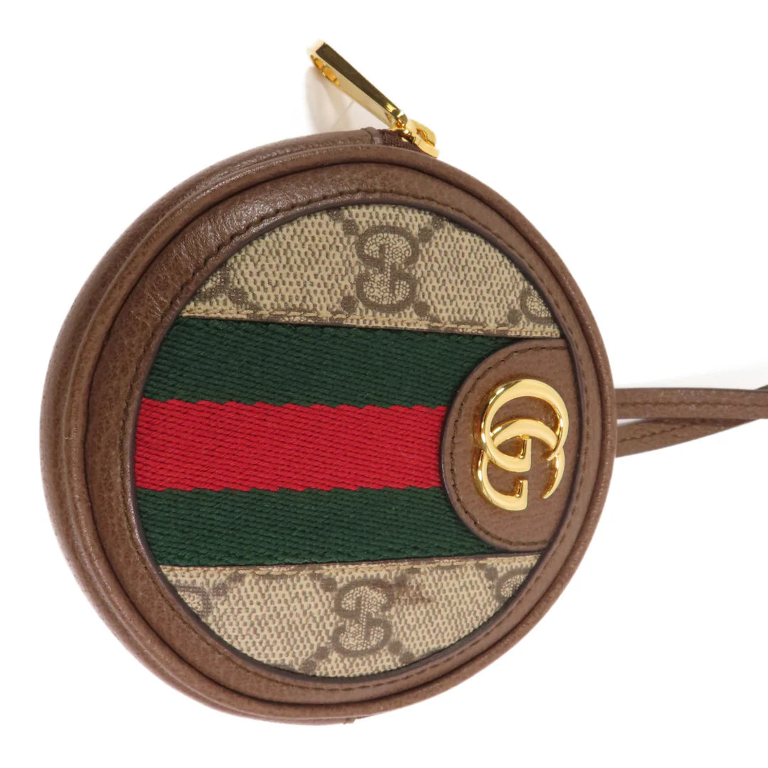 Pre-owned GUCCI GG GHW Ophidia GG Coin Purse with Neck Strap Coated Canvas Brown