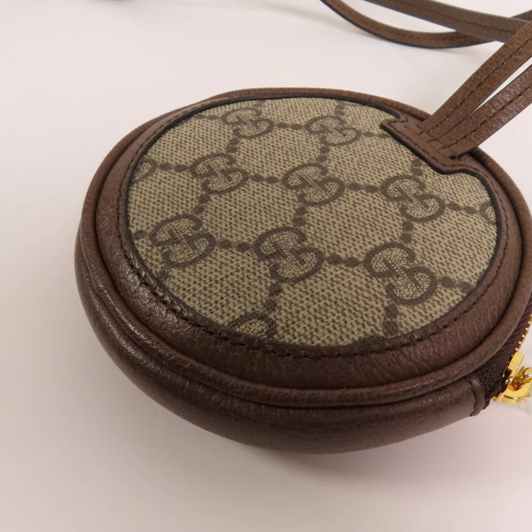 Pre-owned GUCCI GG GHW Ophidia GG Coin Purse with Neck Strap Coated Canvas Brown