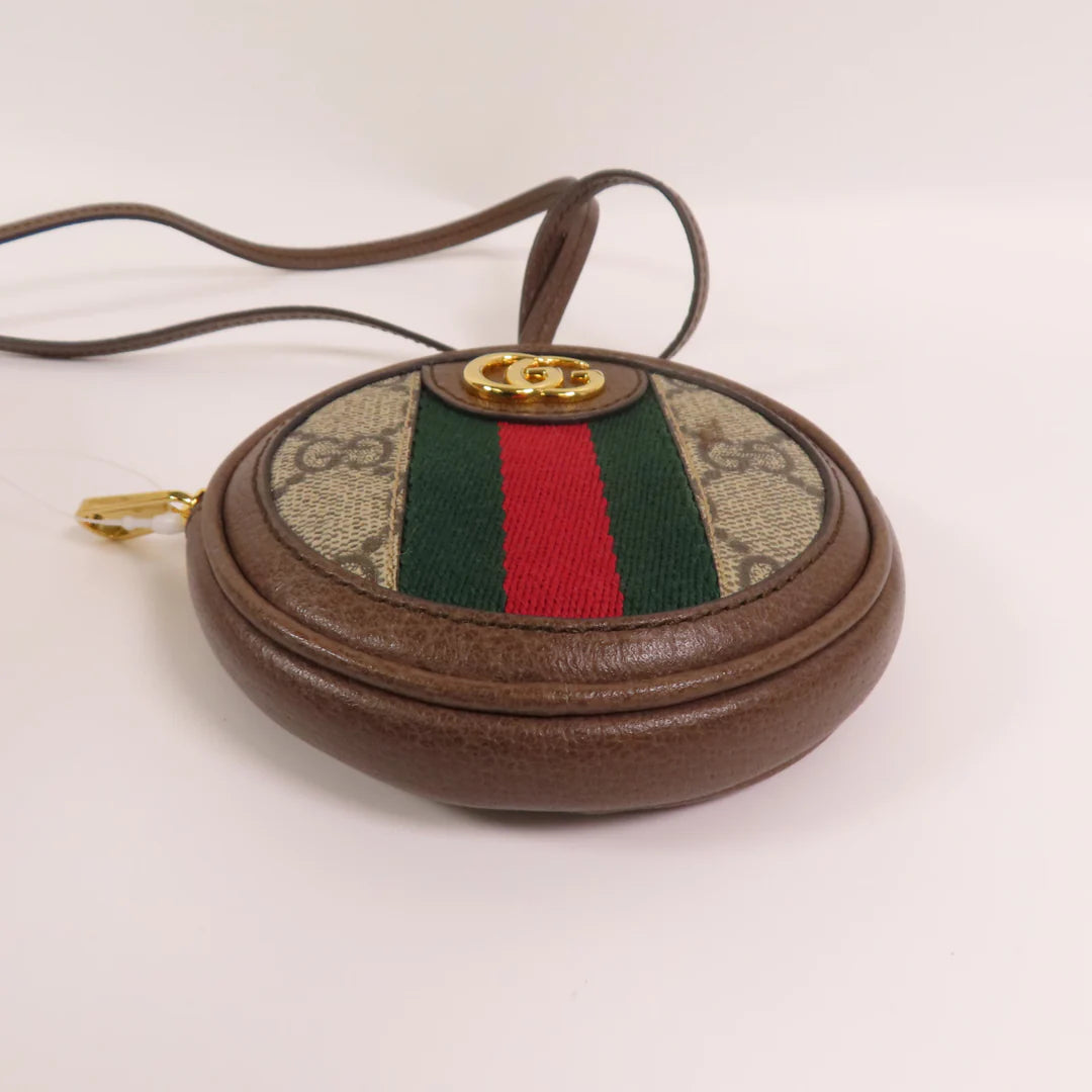 Pre-owned GUCCI GG GHW Ophidia GG Coin Purse with Neck Strap Coated Canvas Brown