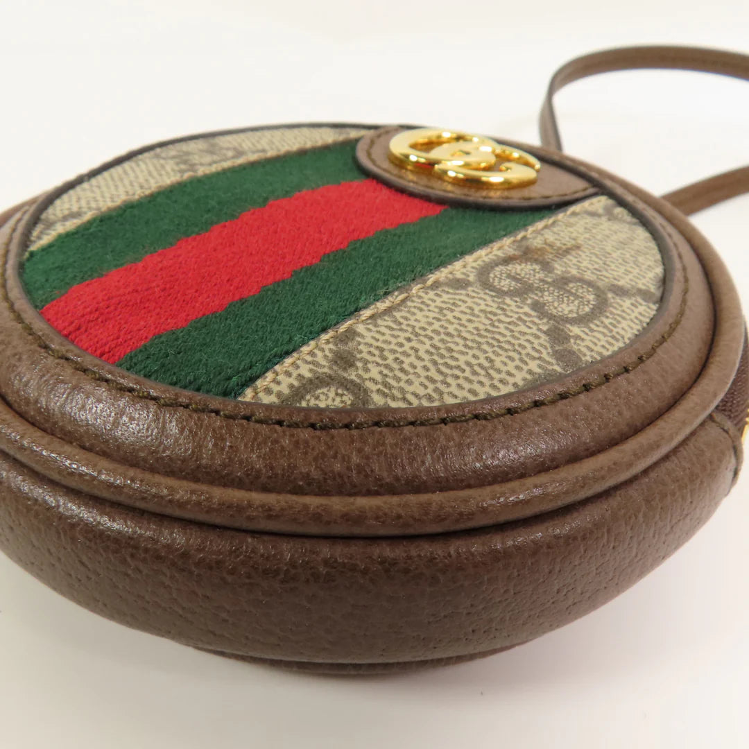 Pre-owned GUCCI GG GHW Ophidia GG Coin Purse with Neck Strap Coated Canvas Brown