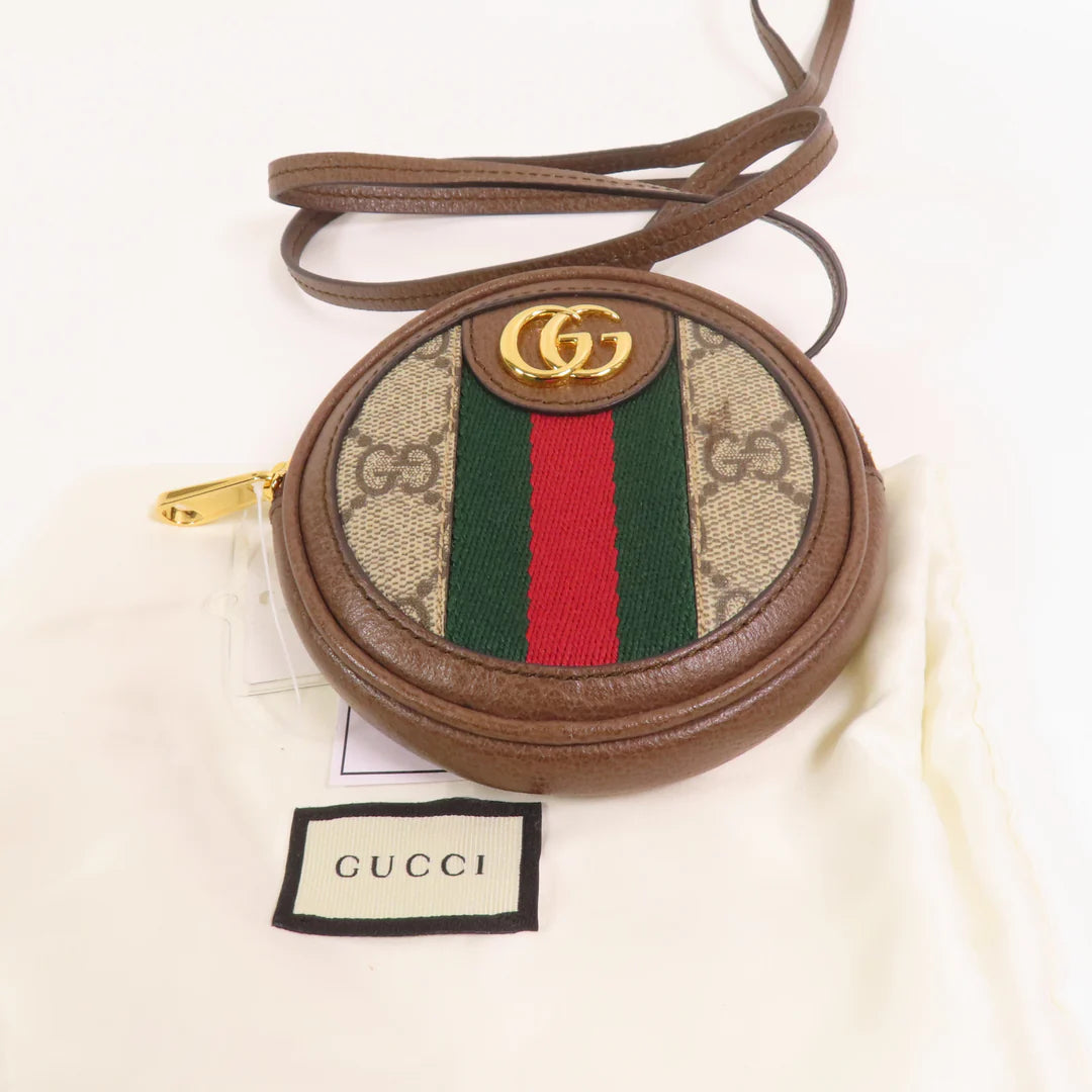 Pre-owned GUCCI GG GHW Ophidia GG Coin Purse with Neck Strap Coated Canvas Brown