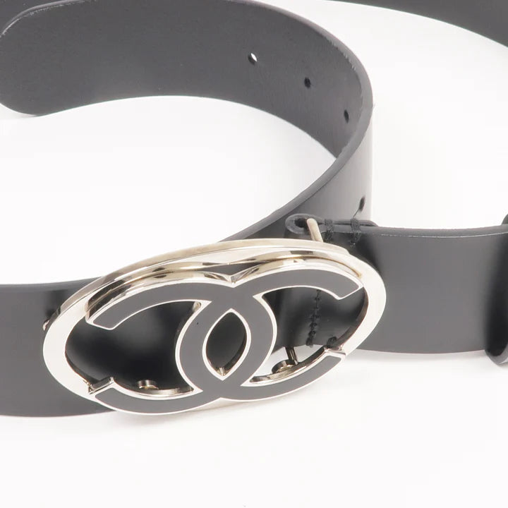 Pre-owned CHANEL Belt 95cm Calfskin Leather Black