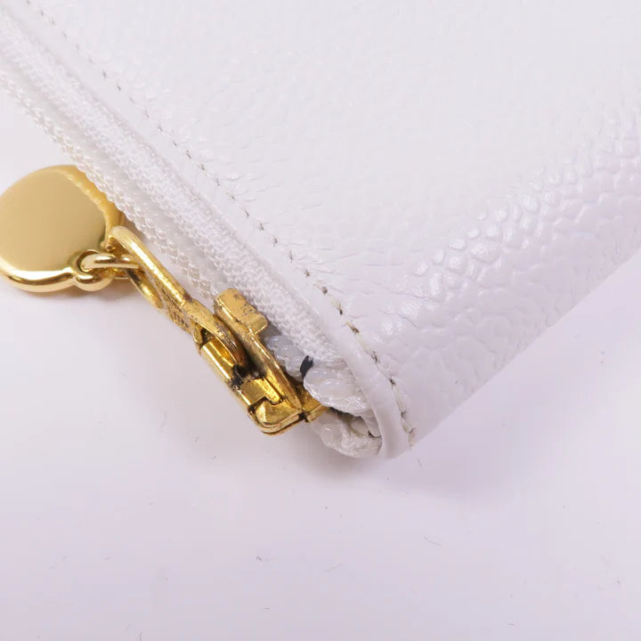 Pre-owned CHANEL CC GHW Long Wallet Calfskin Leather White