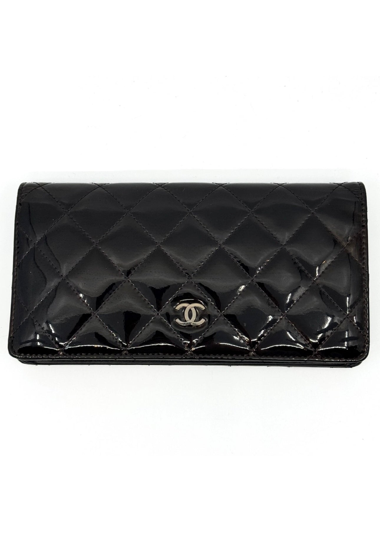 Pre-owned Chanel Matelasse Bifold Long Wallet Enamel Patent Leather